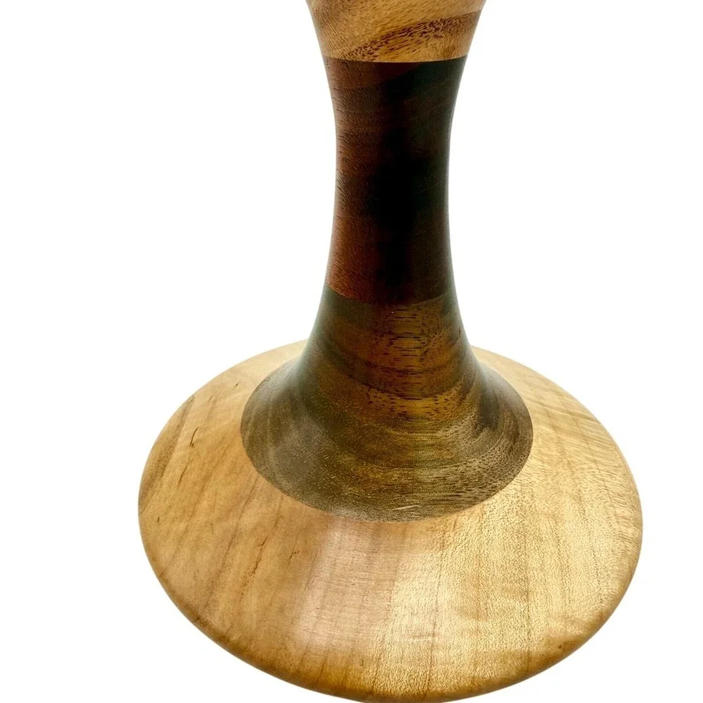 Turned Wood Brass Candlestick The Final Turn Artisan Signed Adirondack NY ~ 7